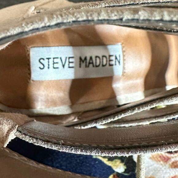 Steve Madden Womens 7.5M Dayyna Chunky Heels Sandals Tan Caged Strappy Tie Zip - Picture 7 of 9